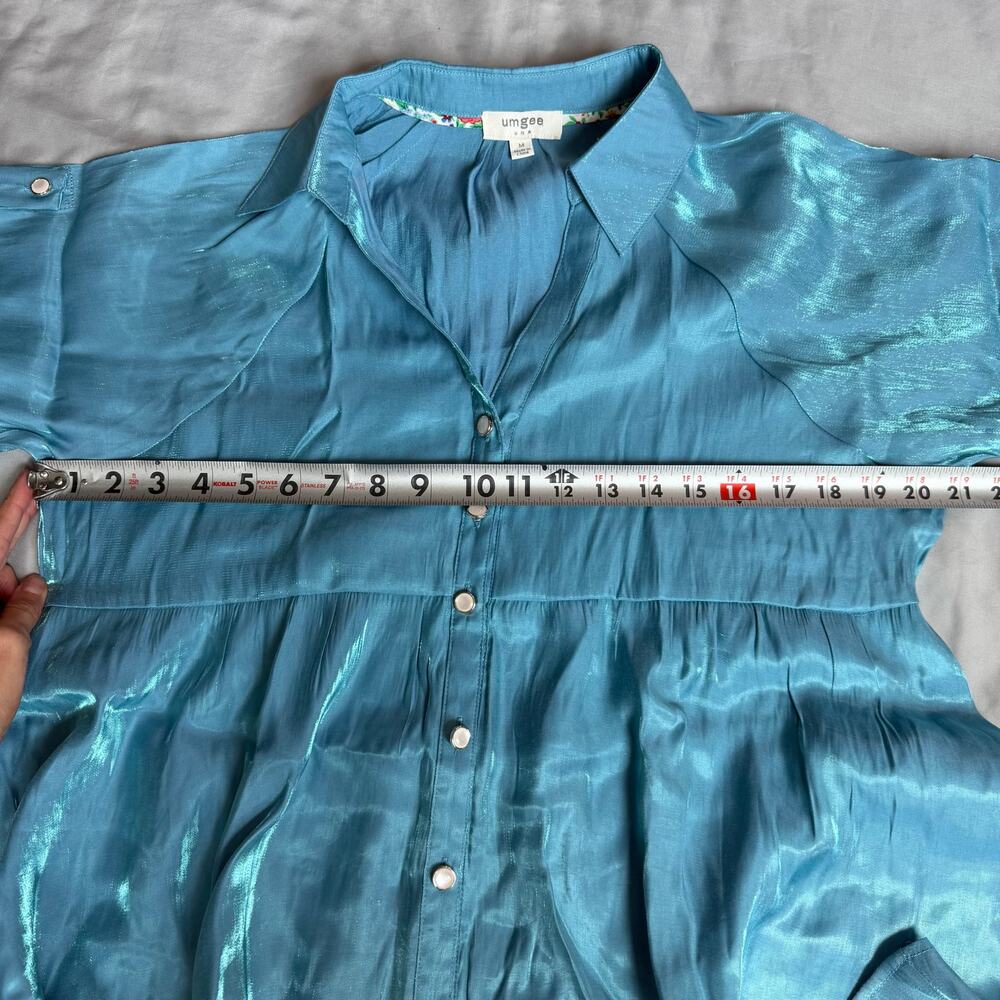 Umgee Blue Shimmer Button Front High Low Shirt Dress Women's M - Picture 8 of 11
